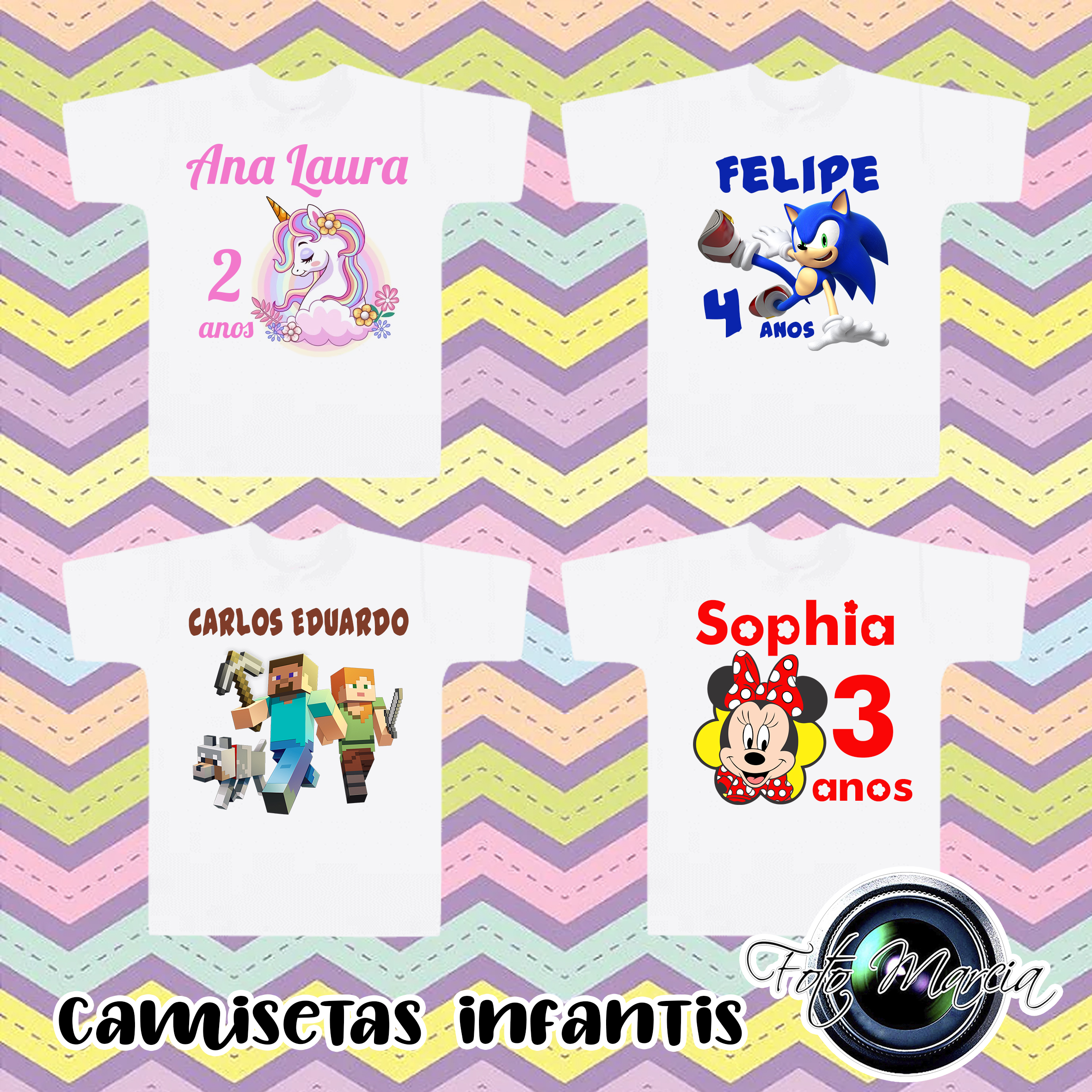 Camisetas infantis personalizadas tamanho 2