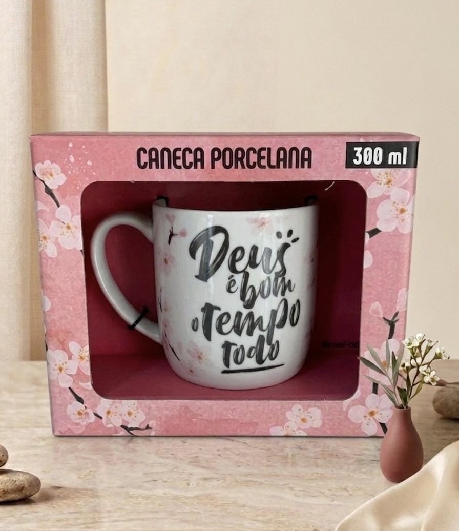 Caneca Porcelana Premium - Deus é bom o tempo todo