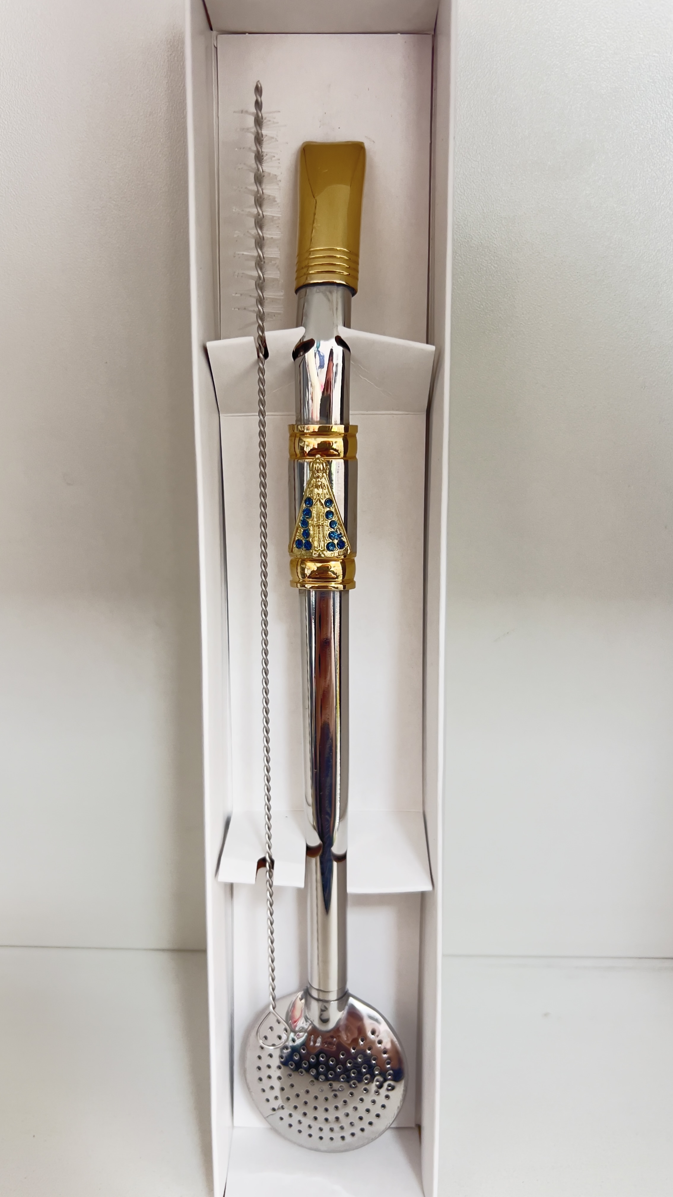 Bomba Nossa senhora de Aparecida- inox e banhada a ouro